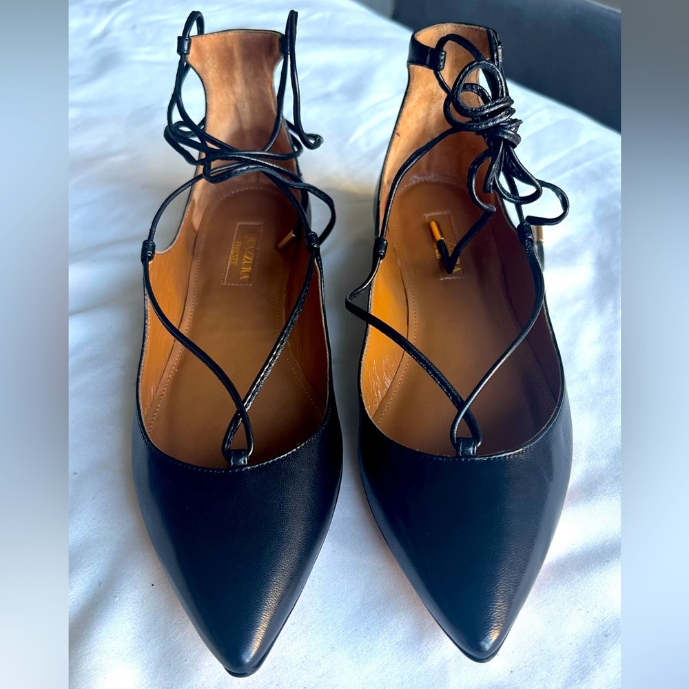 Aquazzura black lace-up flats, size 5.5
